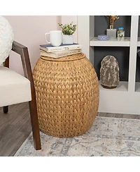 Jonathan Y Colt 17" Coastal Bohemian Handwoven Hyacinth Storage Stool with Lid, Natural