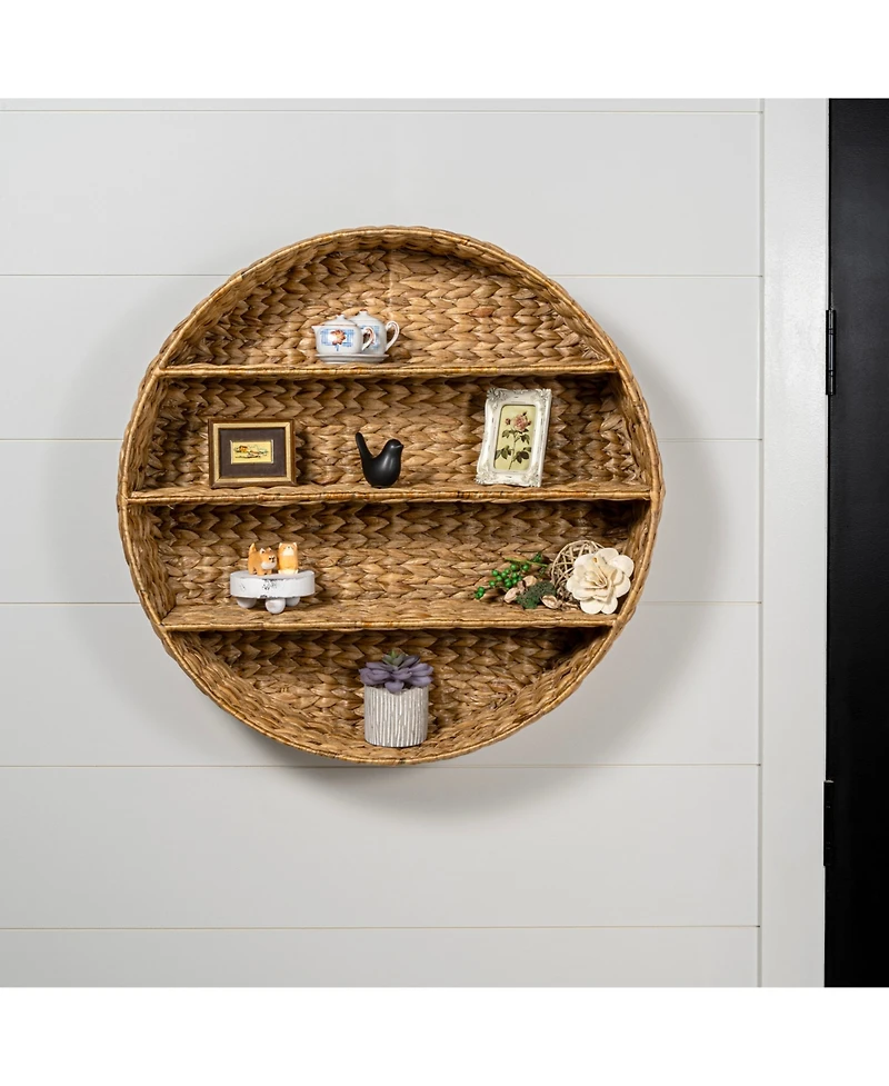 Jonathan Y Annulus 24.5" 3-Shelf Circular Handwoven Hyacinth Wall Rack, Natural