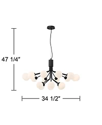 Possini Euro Design Davina Black Hanging Sputnik Chandelier Lighting 34 1/2" Wide Mid Century Modern Led Frosted White Globe Shades 18-Light Fixture f