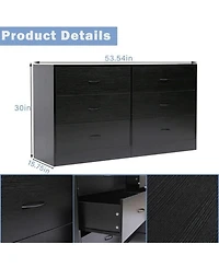 Sugift 6 Drawer Dressers Black Wood Dresser Chest of Drawers Double Dresser