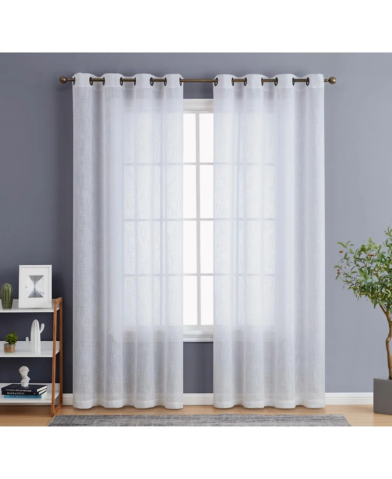 Hlc.me Abbey Faux Linen Textured Semi Sheer Privacy Sun Light Filtering Transparent Window Grommet Curtain Panels