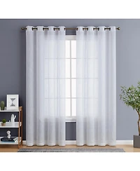 Hlc.me Abbey Faux Linen Textured Semi Sheer Privacy Sun Light Filtering Transparent Window Grommet Curtain Panels