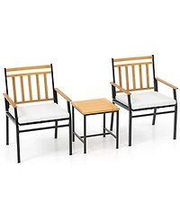 Slickblue 3 Pieces Outdoor Furniture Set Acacia Wood Patio Conversation Set with Cushions
