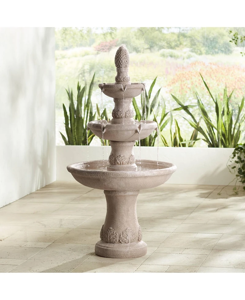 Domanico 57" High Large Italian Indoor Outdoor Decor Sand Stone Floor Fountain 3-Tier Outside Garden Patio Yard