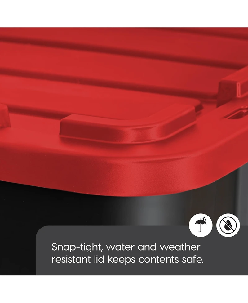 Iris Usa 11.5Gal/46Qt 4 Pack All-Weather Heavy-Duty Stackable Storage Plastic Bin Tote Container with Quick Snap Lid (20" L x 15" W x 14" H) Black/Red