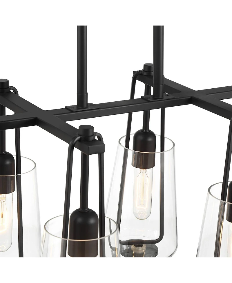 Possini Euro Design Wexford Black Island Linear Pendant Chandelier 36 1/2" Wide Modern Clear Glass 6-Light Fixture for Dining Room