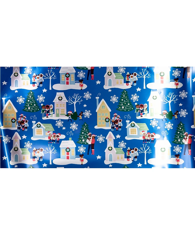 Black Paper Party Blue Carolers Foil Gift Wrap