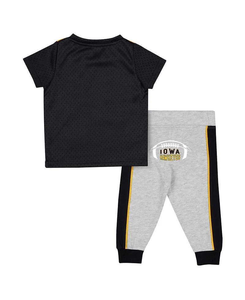 Colosseum Baby Boys and Girls Black/Heather Gray Iowa Hawkeyes Ka-Boot-It Jersey Pants Set