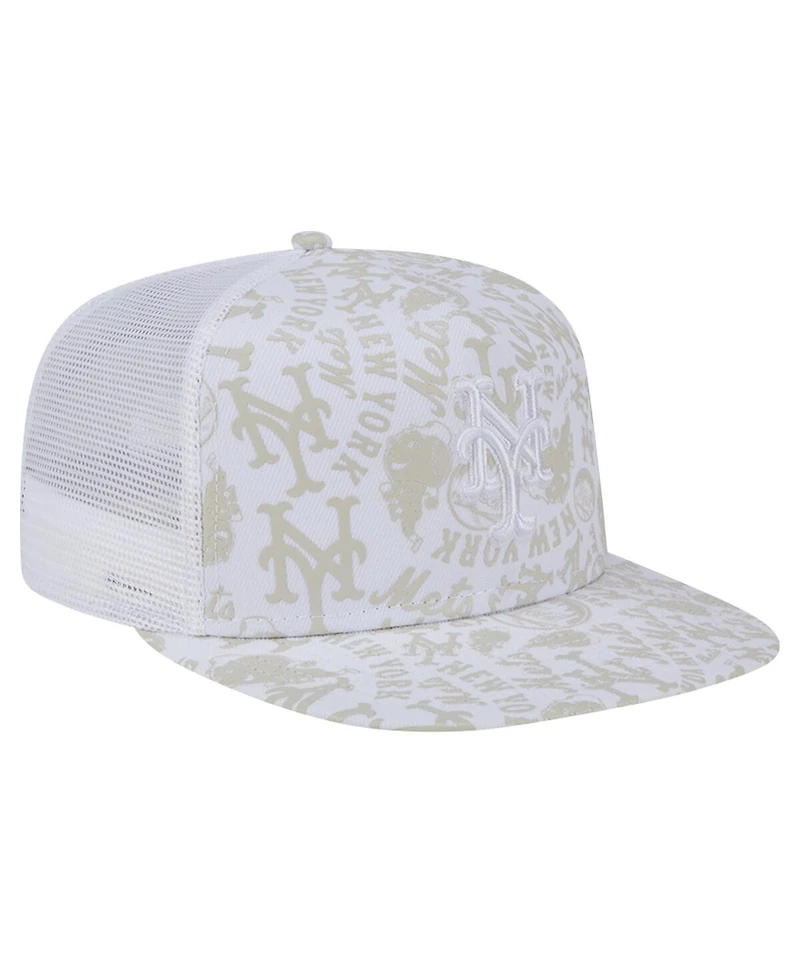 New Era Men's White New York Mets Logo Dunes A-Frame Trucker 9FIFTY Snapback Hat
