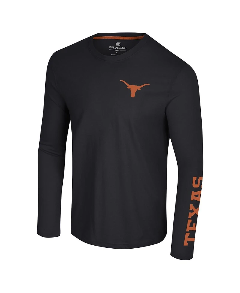 Colosseum Men's Black Texas Longhorns Logo Lockup 3-Hit Active Blend Long Sleeve T-Shirt