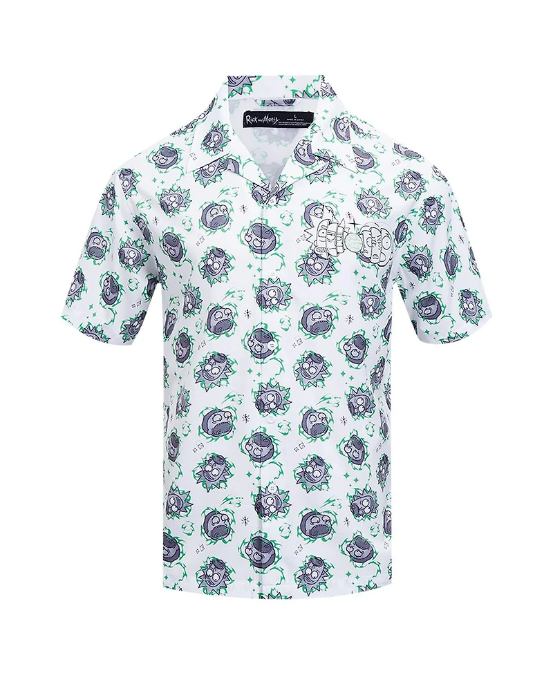 Freeze Max Men's White Rick and Morty 90's Rave Rickvival Showing Brain Button-Up Shirt
