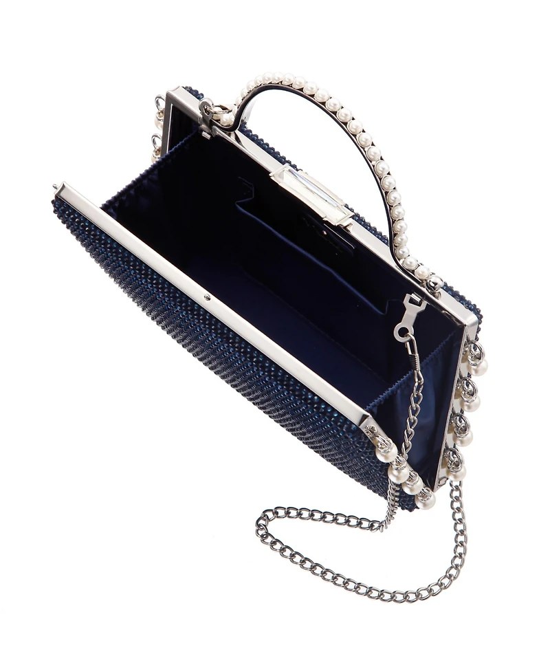 Nina Cultivated Pearl Dangle Crystal Embellished Minaudiere Clutch