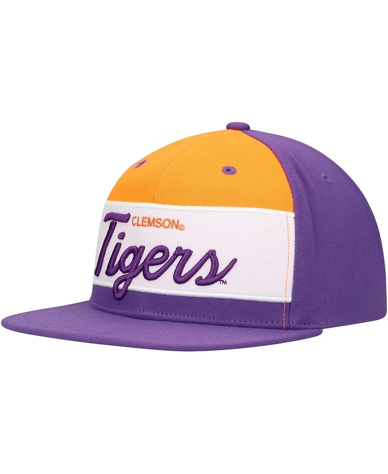 Mitchell & Ness Men's White/Purple Clemson Tigers Retro Sport Colorblock Script Snapback Hat