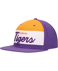 Mitchell & Ness Men's White/Purple Clemson Tigers Retro Sport Colorblock Script Snapback Hat