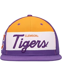 Mitchell & Ness Men's White/Purple Clemson Tigers Retro Sport Colorblock Script Snapback Hat