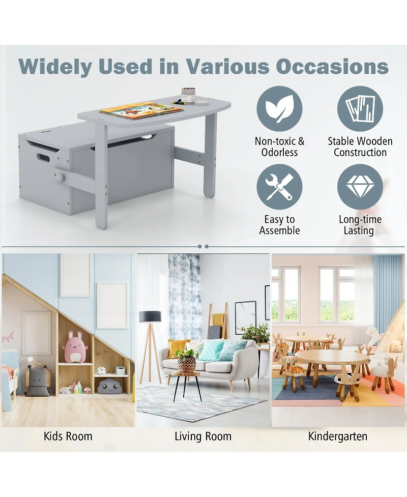 Slickblue 3-in-1 Kids Convertible Storage Bench Wood Activity Table and Chair Set