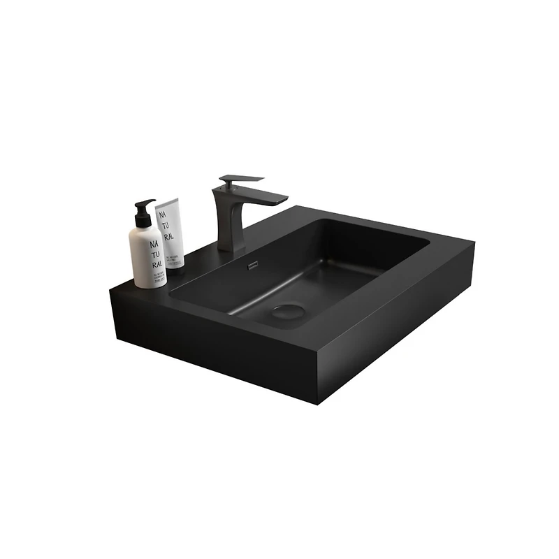 Modern Matte Black Quartz Basin with Overflow