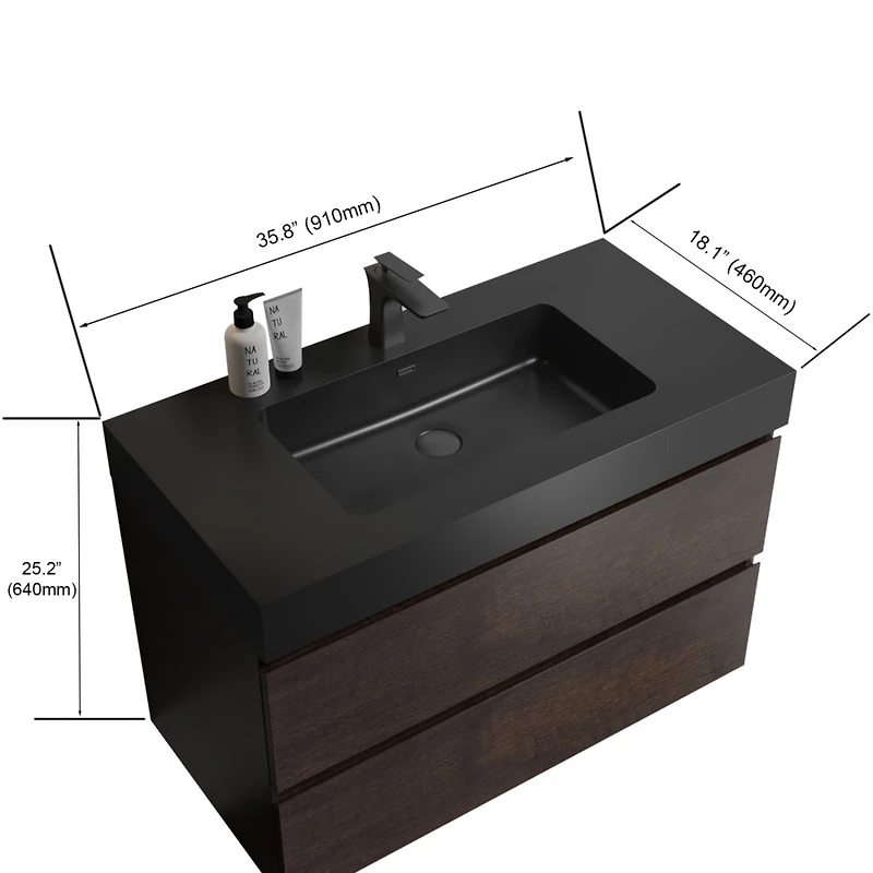 Streamdale Matte Black Integrated Quartz Basin Modern Elegance for Your Bathroom