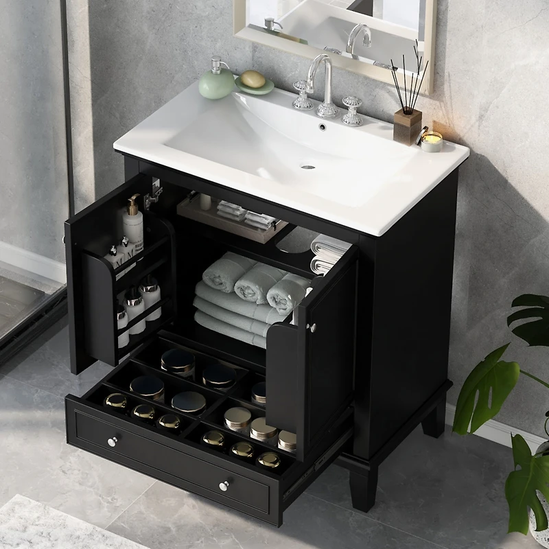 Streamdale 30" Vanity with Sink, Solid Wood & Mdf Cabinet, Doors & Drawer