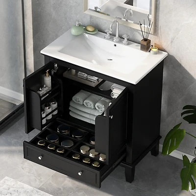 Streamdale 30" Vanity with Sink, Solid Wood & Mdf Cabinet, Doors & Drawer