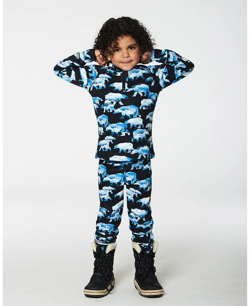 Deux par Boy Two Piece Thermal Underwear Set Black Printed Polar Bears - Toddler|Child