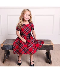 Hope & Henry Baby Girls Puff Sleeve Party Dress with Velvet Trim
