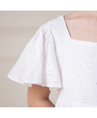 Hope & Henry Girls' Flutter Sleeve Eyelet Empire Dress, Toddler
