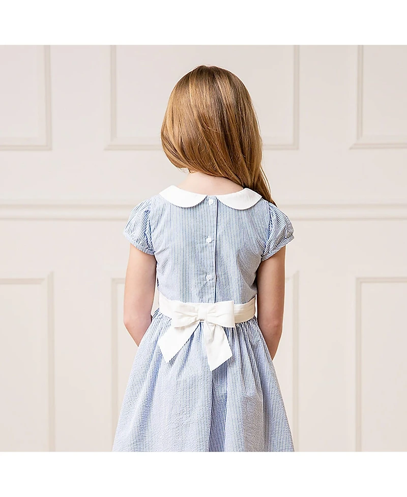 Hope & Henry Girls' Short Sleeve Seersucker Dress with Peter Pan Collar