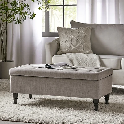 Streamdale Furniture Logan Tufted Storage Ottoman With Grey Fabric