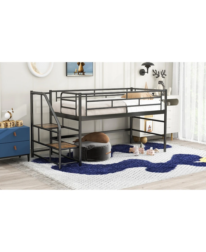 Streamdale Twin Loft Bed with Storage Stairs, Black