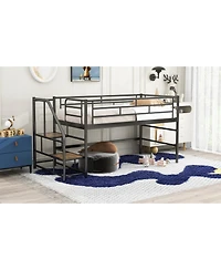 Streamdale Twin Loft Bed with Storage Stairs, Black