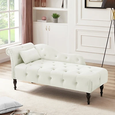 Streamdale Furniture Elegant Velvet Chaise Lounge with Tufted Buttons and Solid Wood Legs