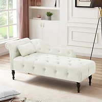 Streamdale Furniture Elegant Velvet Chaise Lounge with Tufted Buttons and Solid Wood Legs