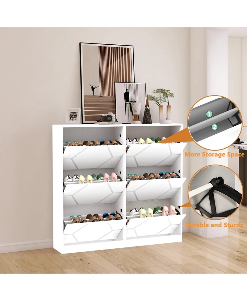 Streamdale 6-Tier Carved Shoe Cabinet for Entryway, White
