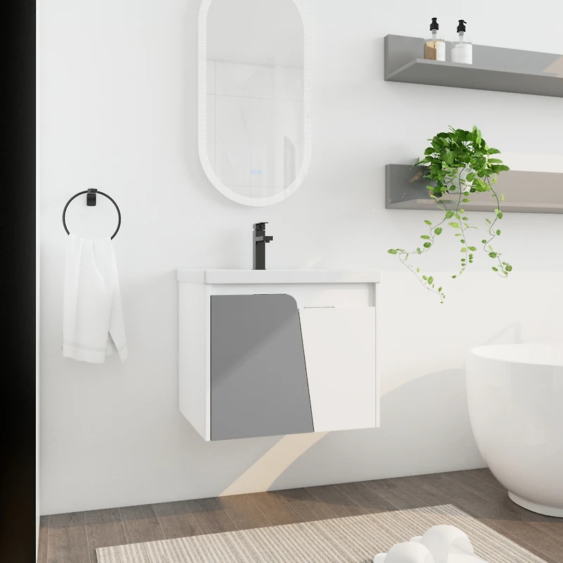24" Wall-Mounted Vanity with Ceramic Basin