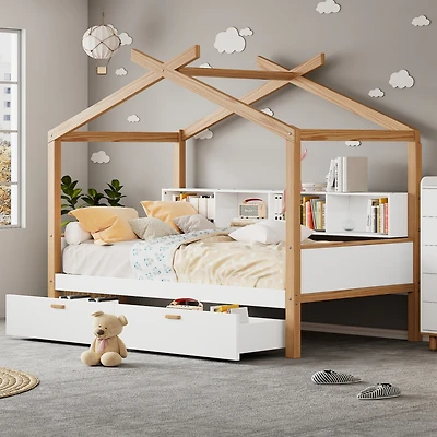 Streamdale Whimsical House Bed with Drawers and Bookshelves