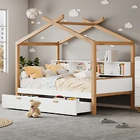 Streamdale Whimsical House Bed with Drawers and Bookshelves