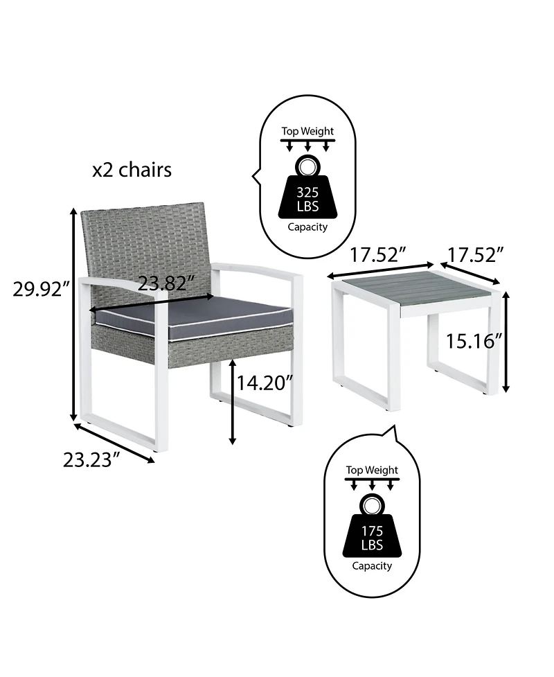 Jonathan Y Selby 3-Piece Modern Coastal Faux Wicker Conversation Outdoor Patio Set, White/Black/Brown