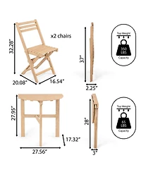 Jonathan Y Cadiz Classic French Country 3-Piece Acacia Wood Half-Round Outdoor Folding Bistro Set, Light Teak