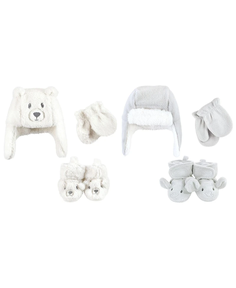 Hudson Baby Boys Trapper Hat, Mitten and Bootie 6Pc Set, Navy Penguin Reindeer, 12-18 Months