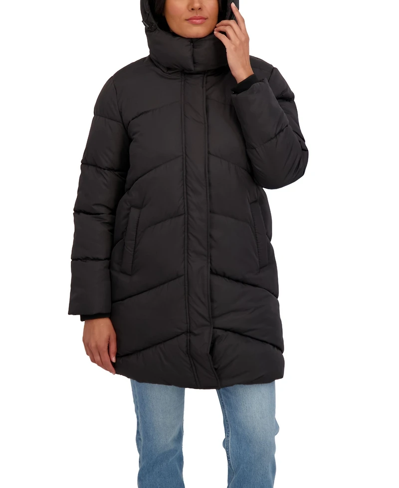 Sebby Collection Women's 3/4 Cozy Lined Hooded Puffer Coat