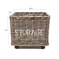 Jonathan Y Yael Coastal Hand-Woven "Storage" Rattan Basket with Wheels and Handles, Kubu Gray