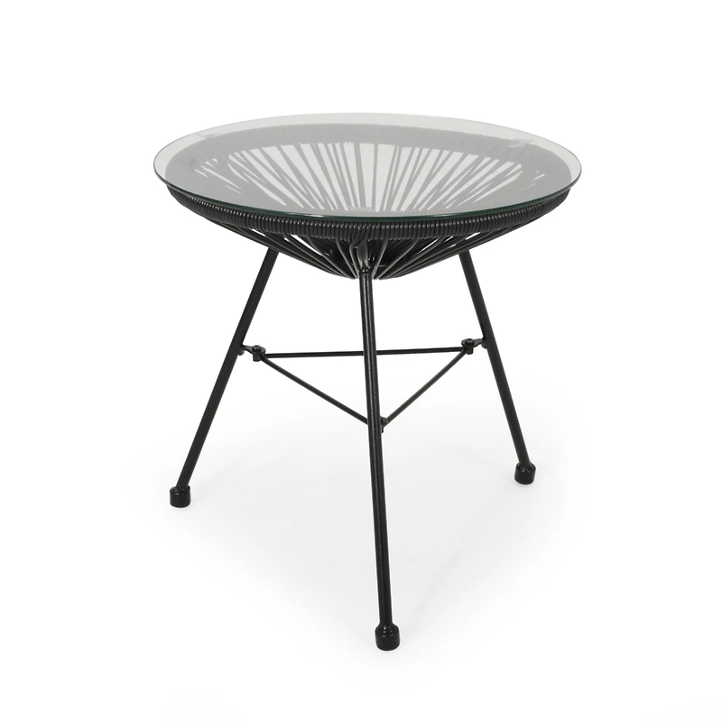 Streamdale Nusa Modern Rattan Side Table With Tempered Glass Top