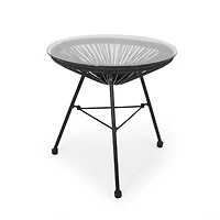 Streamdale Nusa Modern Rattan Side Table With Tempered Glass Top