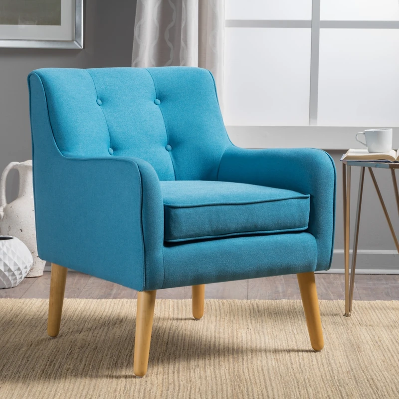 Streamdale Mid-Century Modern Tufted Armchair With Birch Legs