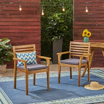 Streamdale Teak & Wicker Patio Dining Chair With Dark Grey Cushion