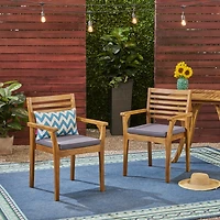 Streamdale Teak & Wicker Patio Dining Chair With Dark Grey Cushion