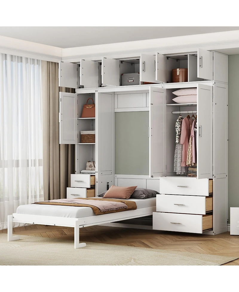 Streamdale Furniture Twin Size Murphy Bed with Lockers & Wardrobes, White