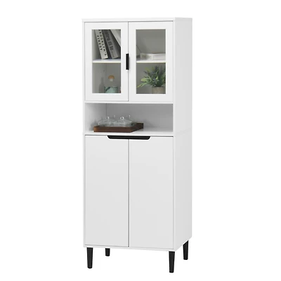 Streamdale Furniture Tall Storage Cabinet with Glass Display & Doors, Modern White Cabinet