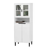Streamdale Furniture Tall Storage Cabinet with Glass Display & Doors, Modern White Cabinet